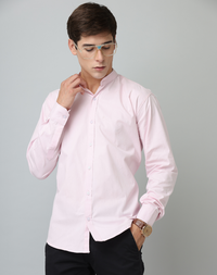 Frankshirt Chinese Collar Light Pink Tailored Fit Cotton Casual Shirt for Man