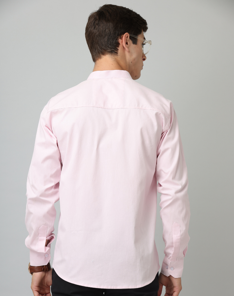 Frankshirt Chinese Collar Light Pink Tailored Fit Cotton Casual Shirt for Man