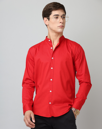 Frankshirt Chinese Collar Red Tailored Fit Cotton Casual Shirt for Man