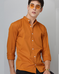 Frankshirt Chinese Collar Mustard Tailored Fit Cotton Casual Shirt for Man