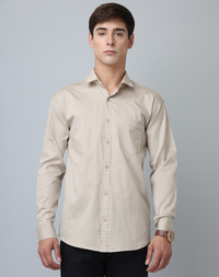 Frankshirt Beige Solid Tailored Fit Cotton Casual Shirt for Man