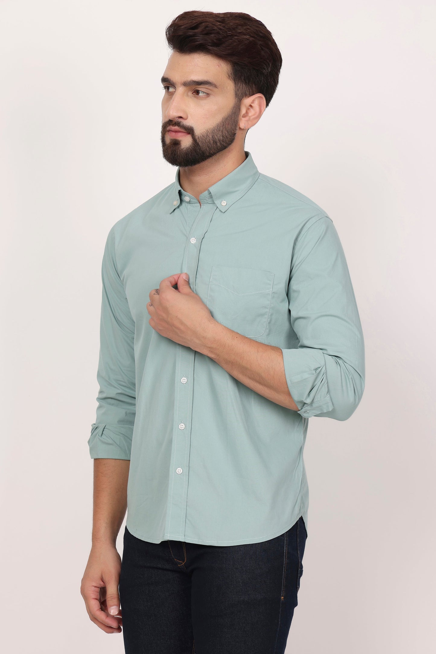 New Green Down Button Casual Shirt I 100% Cotton Twill