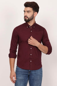 New Maroon Down Button Casual Shirt I 100% Cotton Twill