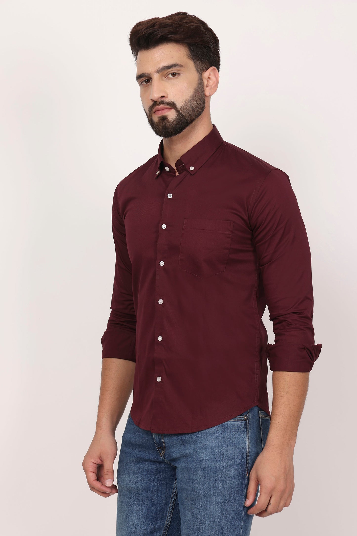 New Maroon Down Button Casual Shirt I 100% Cotton Twill