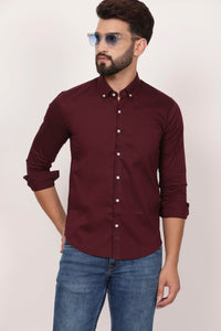 New Maroon Down Button Casual Shirt I 100% Cotton Twill