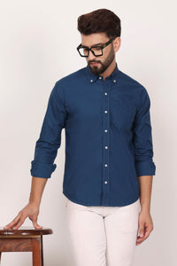 New Royal Blue Down Button Casual Shirt I 100% Cotton Twill