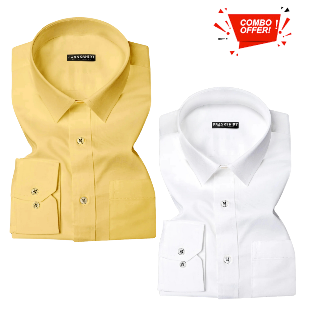 Pack of 2 Cotton Shirt for Man (Lemon and White) - Frankshop.in