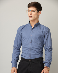 Frankshirt Blue Solid Tailored Fit Cotton Casual Shirt for Man