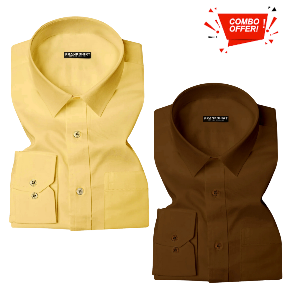 Pack of 2 Cotton Shirt for Man (Lemon and Brown) - Frankshop.in