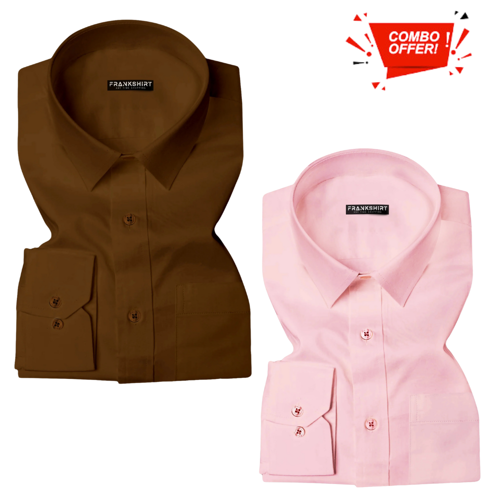 Pack of 2 Cotton Shirt for Man (Brown and Light Pink) - Frankshop.in