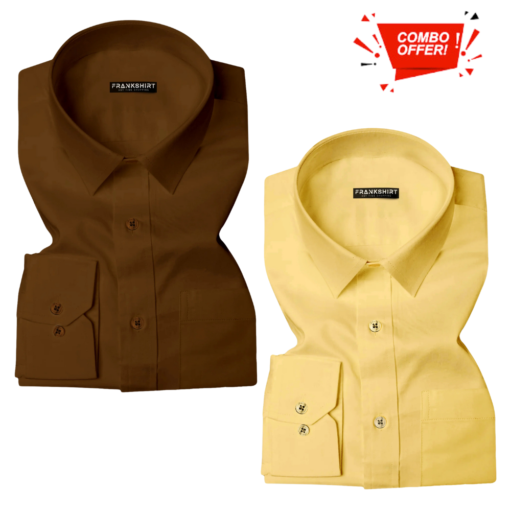 Pack of 2 Cotton Shirt for Man (Brown and Lemon) - Frankshop.in