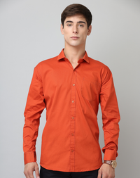 Frankshirt Orange Solid Tailored Fit Cotton Casual Shirt for Man