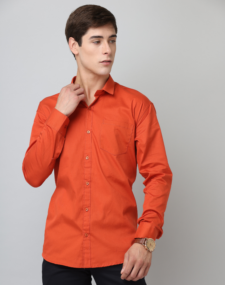 Frankshirt Orange Solid Tailored Fit Cotton Casual Shirt for Man