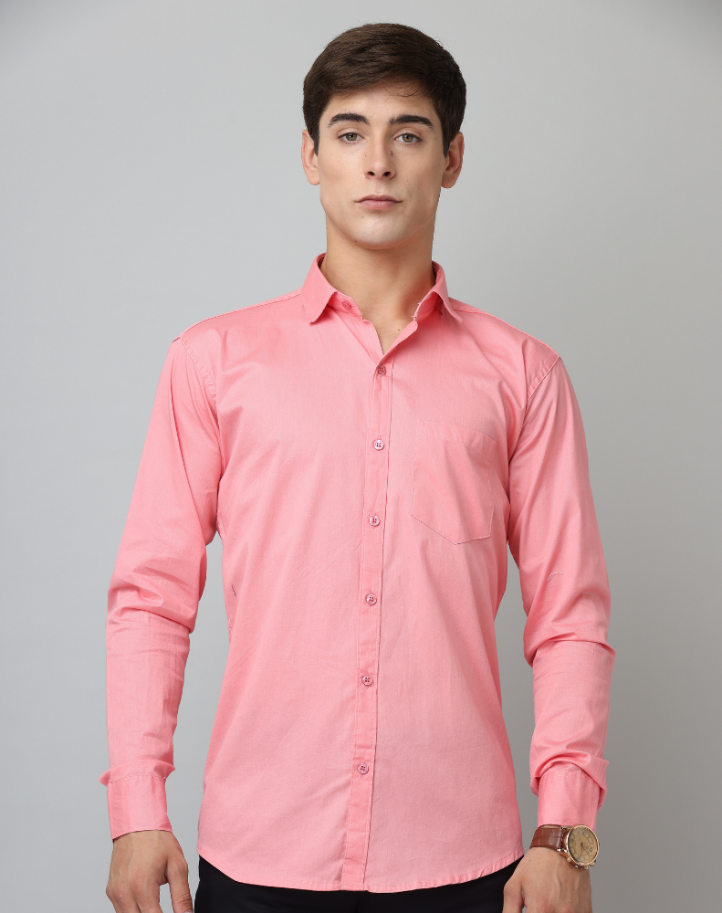 Frankshirt Pink Solid Tailored Fit Cotton Casual Shirt for Man