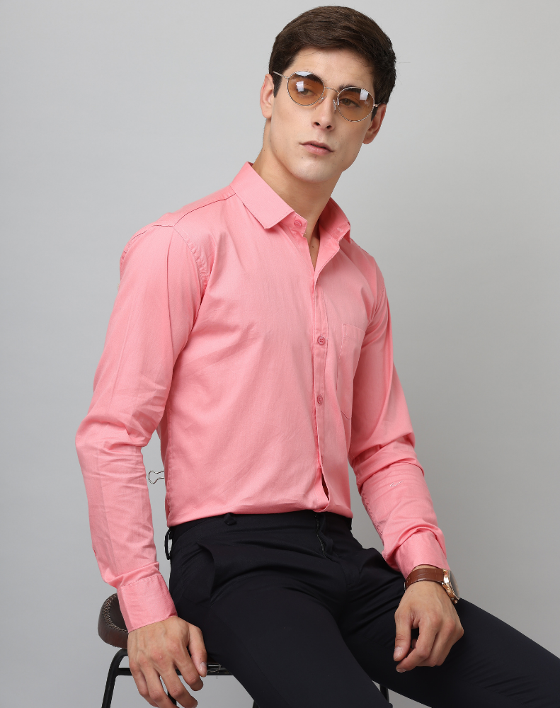 Frankshirt Pink Solid Tailored Fit Cotton Casual Shirt for Man