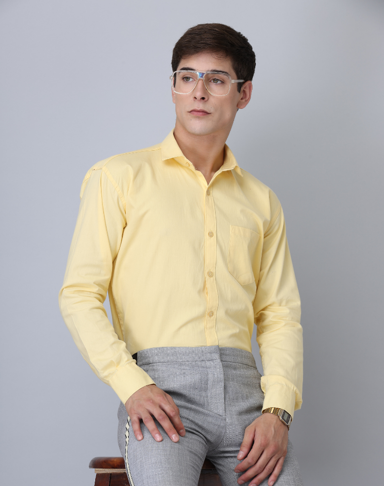 Frankshirt Yellow Solid Tailored Fit Cotton Casual Shirt for Man