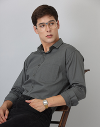 Frankshirt Dark Grey Solid Tailored Fit Cotton Casual Shirt for Man