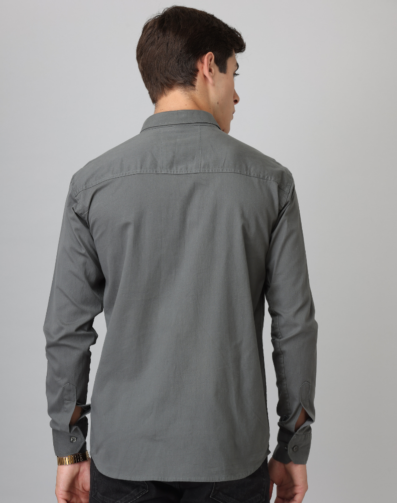 Frankshirt Dark Grey Solid Tailored Fit Cotton Casual Shirt for Man