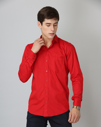 Frankshirt Red Solid Tailored Fit Cotton Casual Shirt for Man