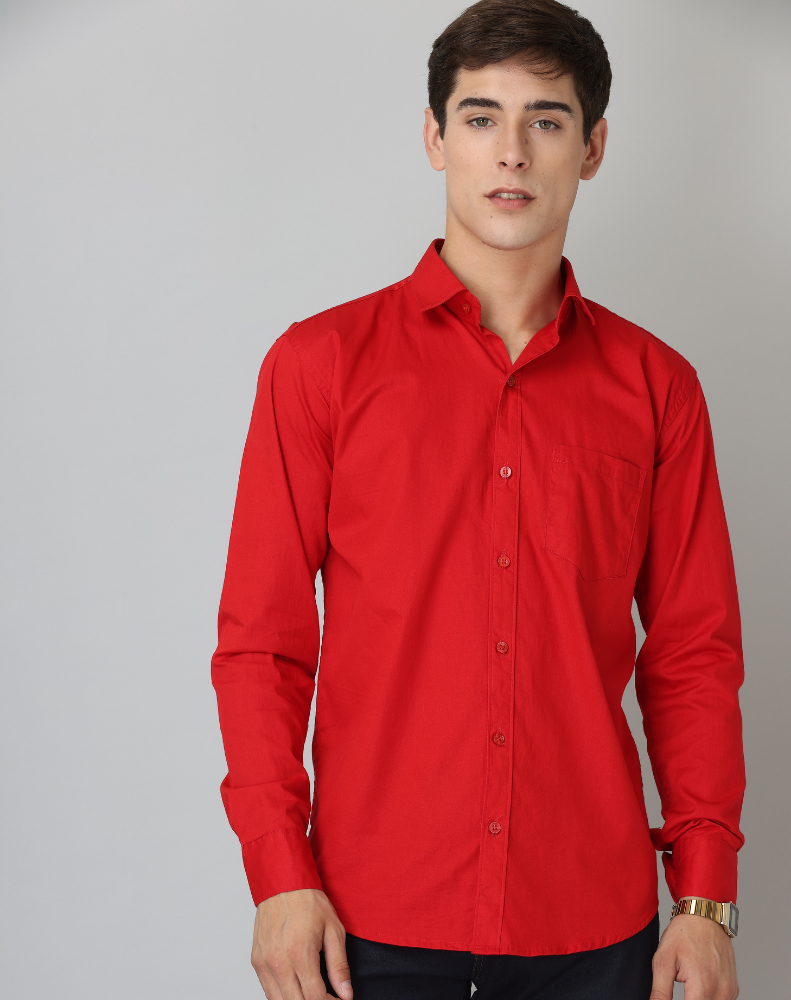 Frankshirt Red Solid Tailored Fit Cotton Casual Shirt for Man