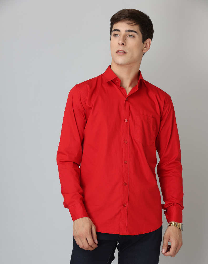 Frankshirt Red Solid Tailored Fit Cotton Casual Shirt for Man