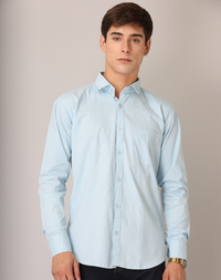 Frankshirt Light Blue Solid Tailored Fit Cotton Casual Shirt for Man