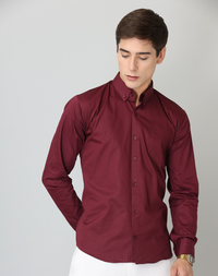 Frankshirt Maroon Solid Tailored Fit Cotton Casual Shirt for Man