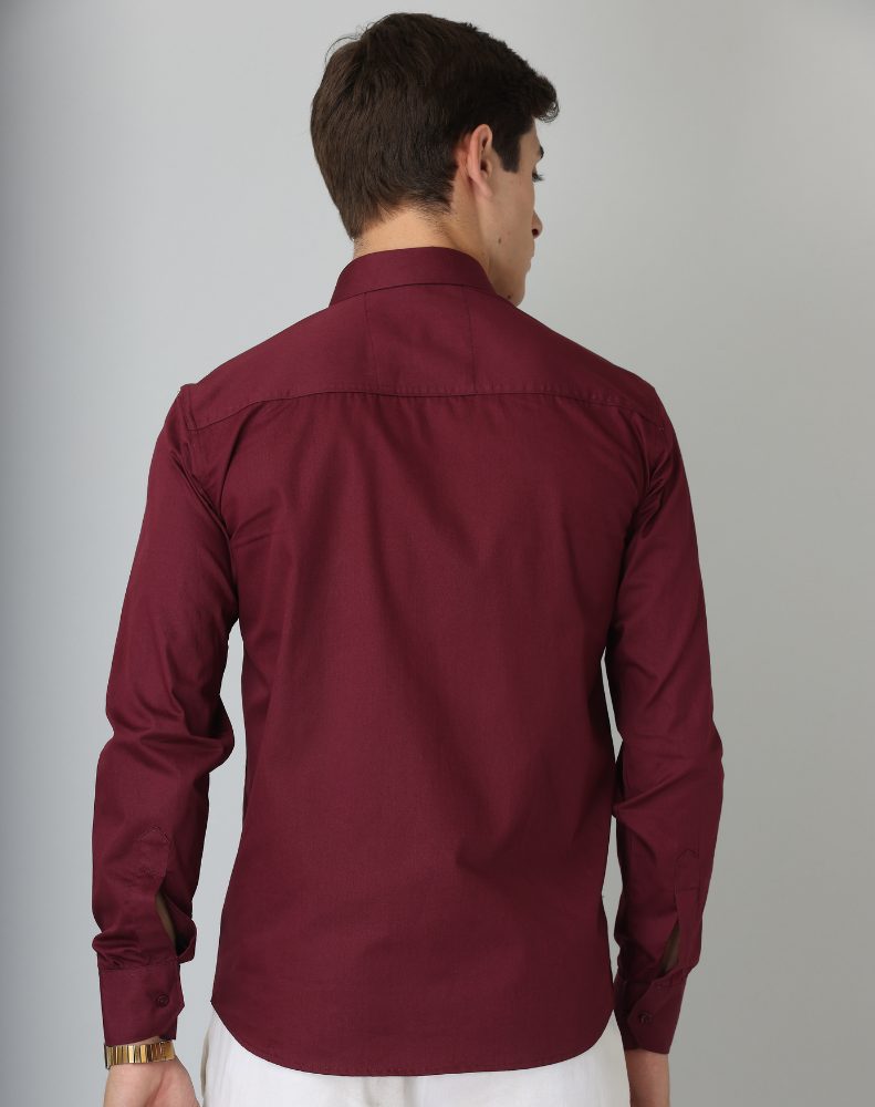 Frankshirt Maroon Solid Tailored Fit Cotton Casual Shirt for Man