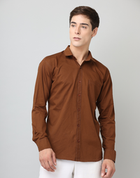 Frankshirt Men Brown Solid Tailored Fit Cotton Casual Shirt