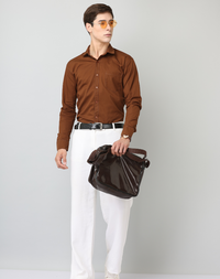 Frankshirt Men Brown Solid Tailored Fit Cotton Casual Shirt