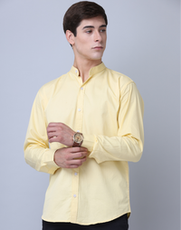 Frankshirt Chinese Collar Yellow Tailored Fit Cotton Casual Shirt for Man