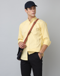 Frankshirt Chinese Collar Yellow Tailored Fit Cotton Casual Shirt for Man