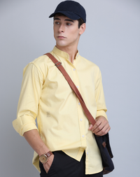 Frankshirt Chinese Collar Yellow Tailored Fit Cotton Casual Shirt for Man