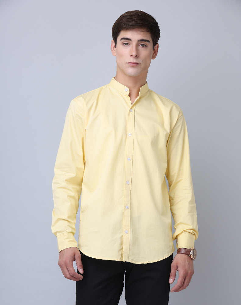 Frankshirt Chinese Collar Yellow Tailored Fit Cotton Casual Shirt for Man