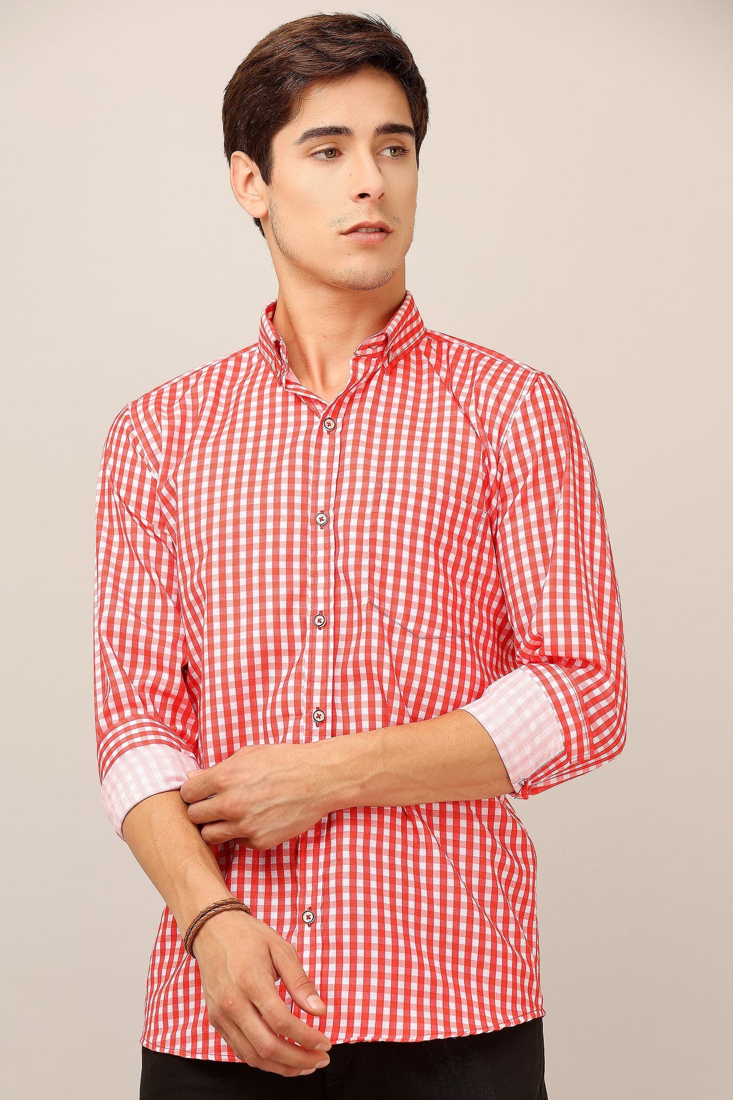 Darnandstitch® Thin Cotton Red Check Print Shirt