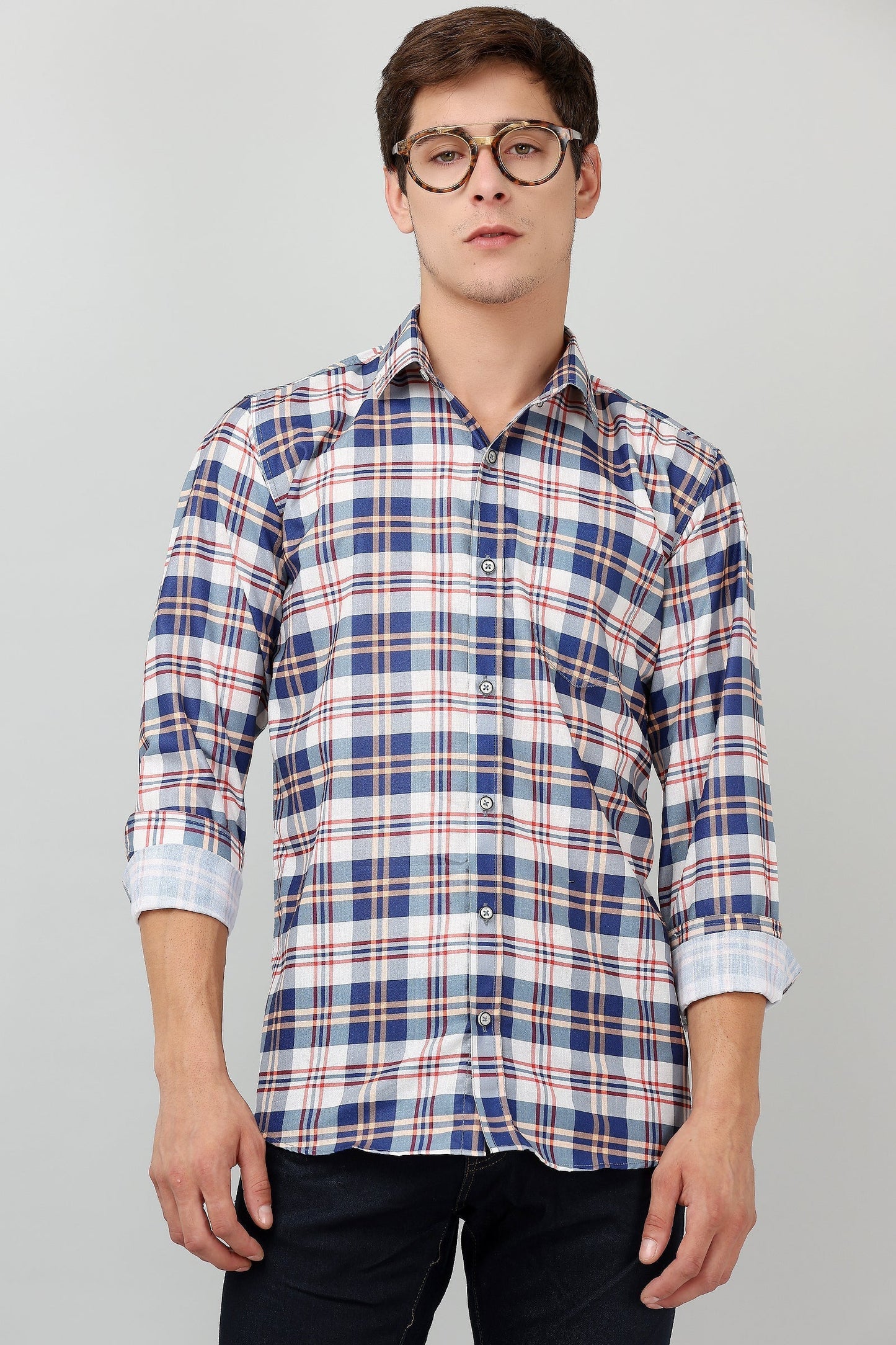 Darnandstitch Contrast Printed Checkered Shirt