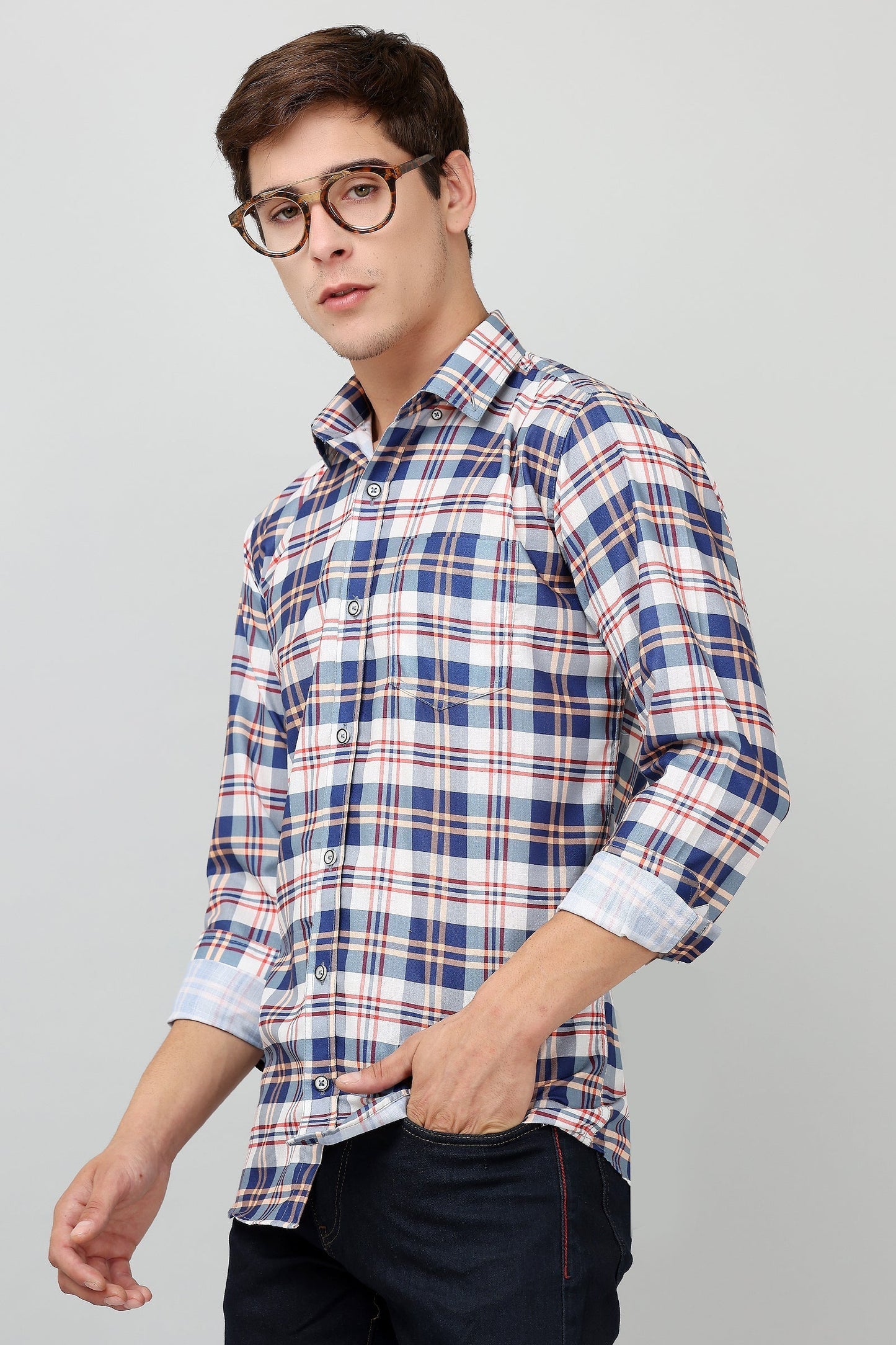 Darnandstitch Contrast Printed Checkered Shirt