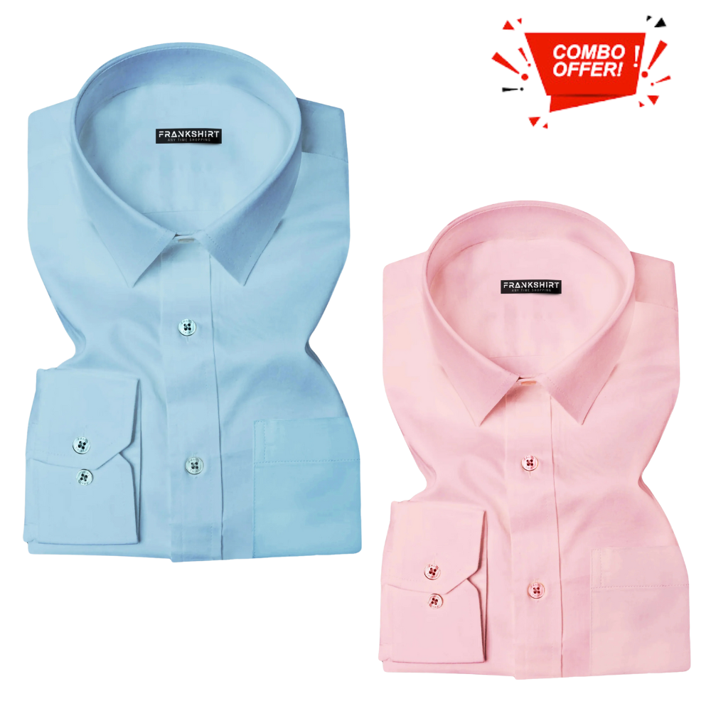 Pack of 2 Cotton Shirt for Man ( Light Blue and Light Pink ) - Frankshop.in